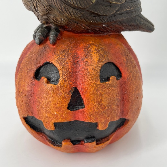 Halloween Owl Witch On Pumpkin Jack O Lantern 12" x 5" Retro Rustic Resin - Picture 4 of 13